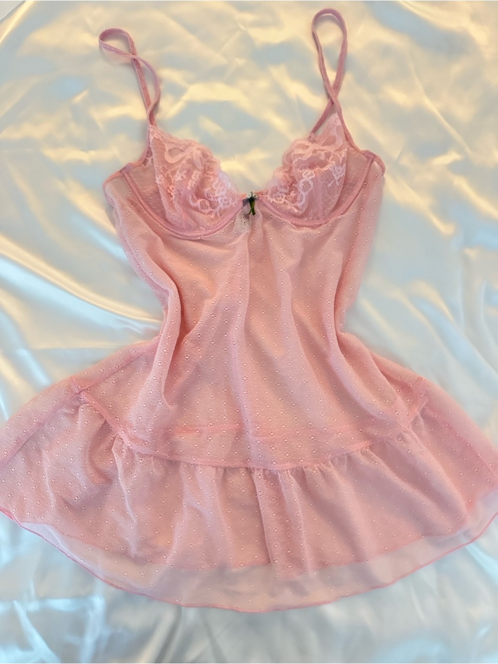 La Perla  Pink Lace and Dot Sheer Chemise